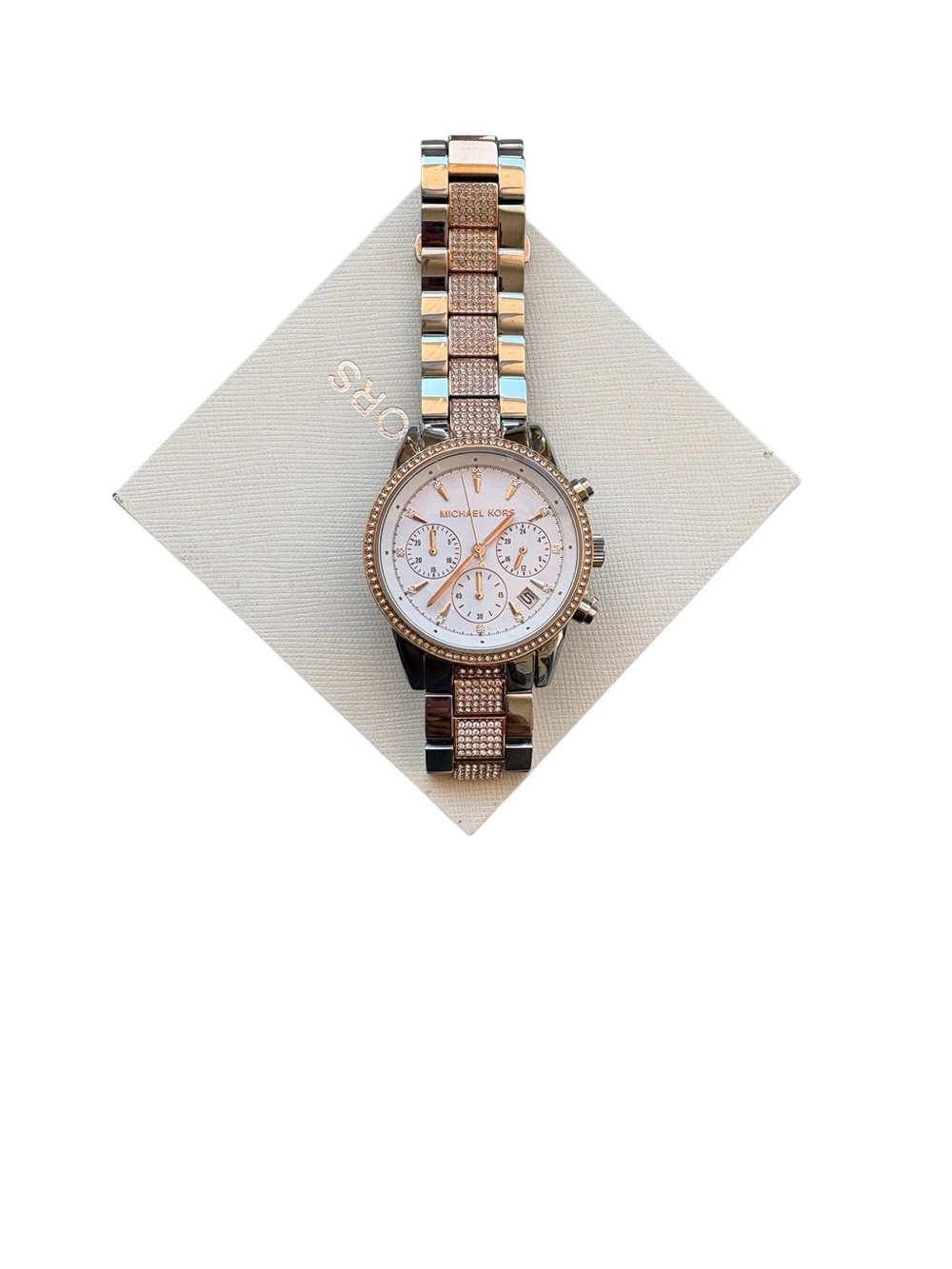 MICHAEL KORS Two-Tone Gold and Silver Crystal Chronograph Watch - Picture 3 of 10